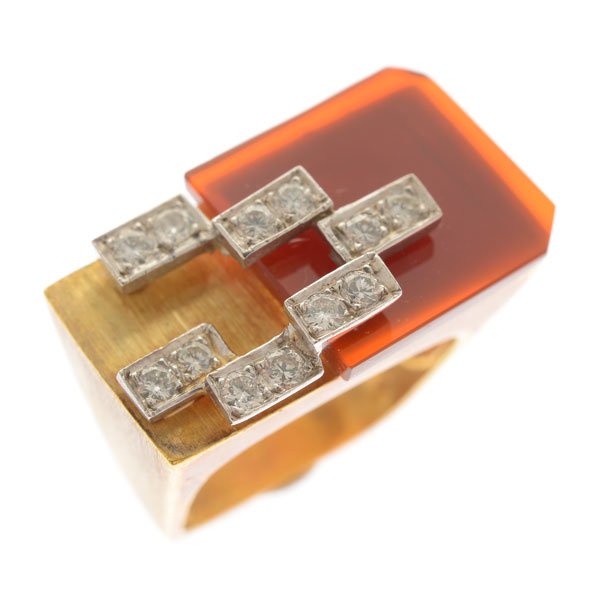 Diamond, Carnelian, Gold Ring. (1 of 4)