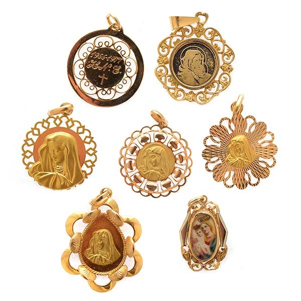 Collection of Seven Religious Yellow Gold Pendants. (1 of 5)