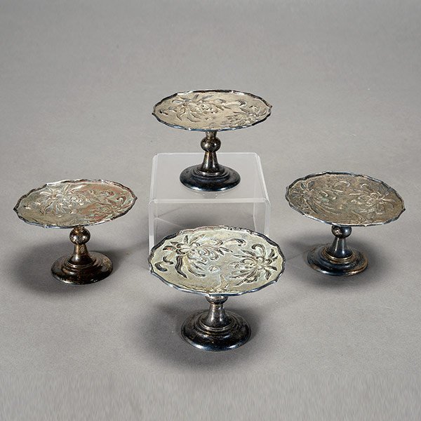 Four Chinese Export Silver Stem Trays, Republic Period (1 of 5)