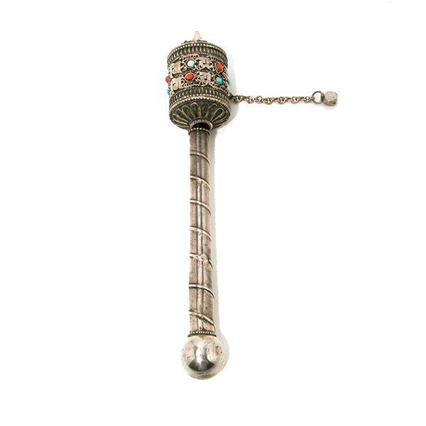 A Small Tibetan Silver Prayer Wheel, Qing Dynasty (1 of 8)
