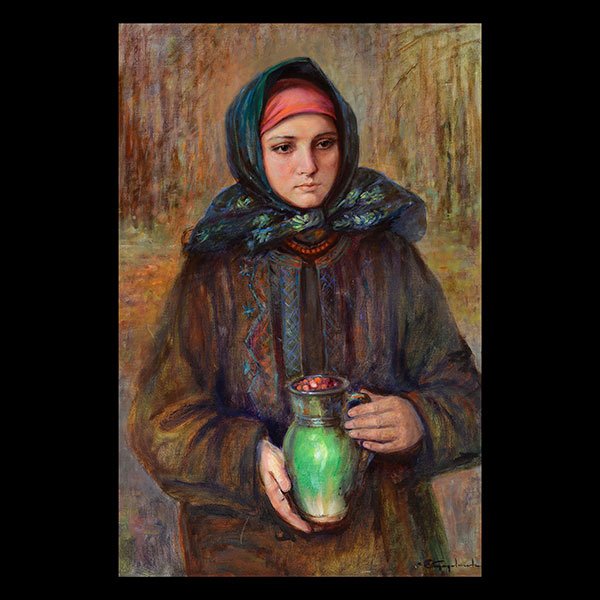 POLISH SCHOOL "Portrait of Peasant Girl" Oil on Canvas. (1 of 5)