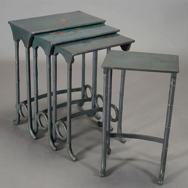 Set of Four Turquoise Lacquered Chinoiserie Nesting (1 of 4)