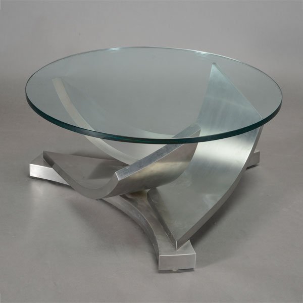 Modern Glass Top Table with Stainless Steel Sculptural (1 of 4)