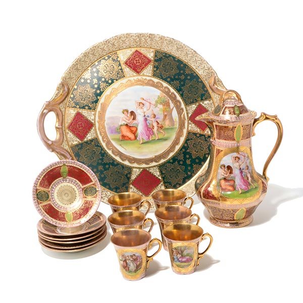 Royal Vienna Style Porcelain Chocolate Set (1 of 10)