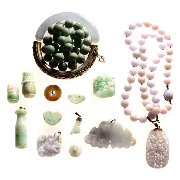 A Large Group of Fourteen Jadeite Carvings (1 of 5)