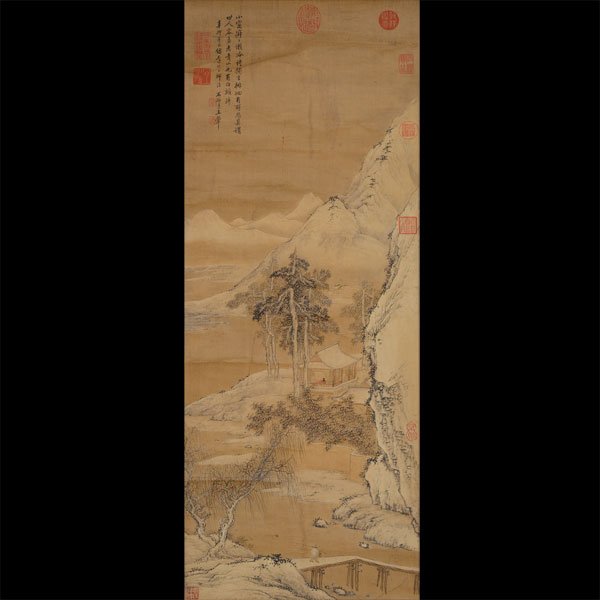After Wang Hui (1632-1717): Landscape: After Wang Hui (1632-1717): Landscape Hanging scroll, ink and color on paper, signed with twelve seals, inscribed by Wang Zhihan (active during late 19th century). Painting: 18 3/4 x 33 1/2 inches (47