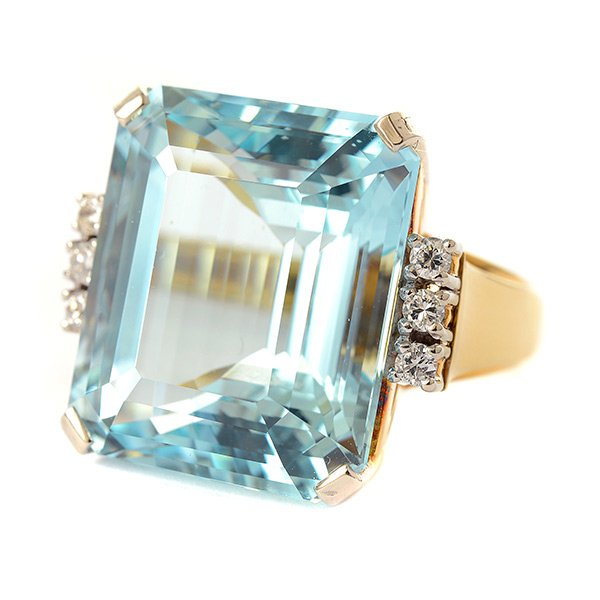 Aquamarine, Diamond, 14k Yellow Gold Ring. (1 of 4)