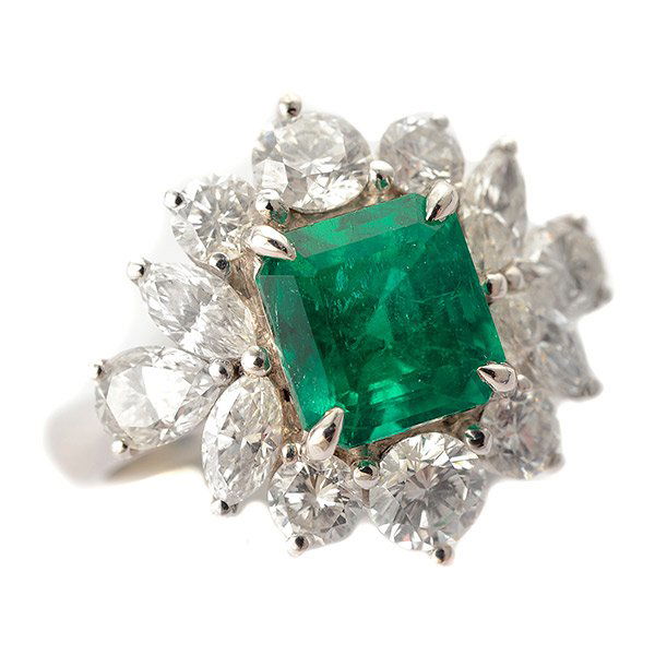 Emerald, Diamond, 18k White Gold Ring. (1 of 4)