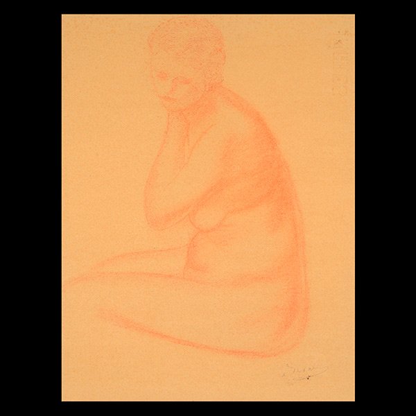 ANDRE DERAIN "Seated Nude" red chalk: ANDRE DERAIN (France 1880-1954) Seated Nude Red chalk on paper Sight: 22 1/8 x 16 3/4 inches / 56.19 x 42.54 cm; Frame: 32 1/8 x 26 inches Signed lower right: A. Derain
