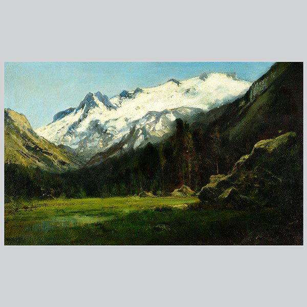 WILLIAM KEITH "Snowy Landscape" Oil on Canvas.: WILLIAM KEITH (Californian 1838-1911) Spring valley with Snow Capped Mountains Oil on canvas 18 x 30 inches / 45.72 x 76.2 cm; Frame: 30 1/2 x 42 1/2 inches Signed lower left: W Keith Condition: Canva