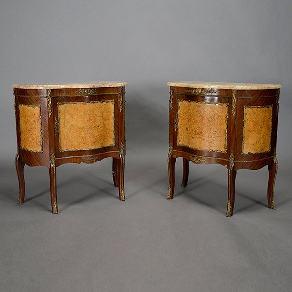 Pair of Louis XV Style Gilt Bronze Marble Top Commodes (1 of 7)