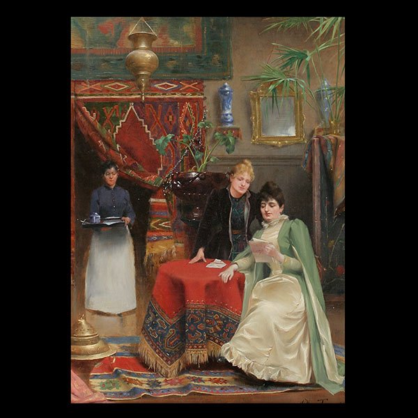 ADRIEN HENRI TANOUX "Two Women Reading" oil (1 of 1)