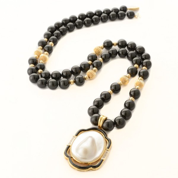 Cultured Blister Pearl, Diamond, Black Onyx, 14k Yellow (1 of 4)