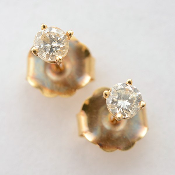 Pair of Diamond, 14k Yellow Gold Stud Earrings. (1 of 4)