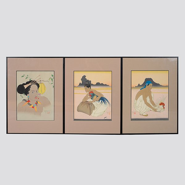 Paul Jacoulet (1896-1960): Three Woodblock Prints (1 of 5)