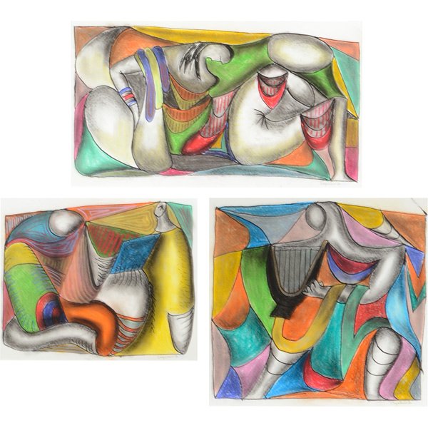 3 EMIL LAZAREVICH "Abstract" Pastel Drawings, Cal Art (1 of 5)