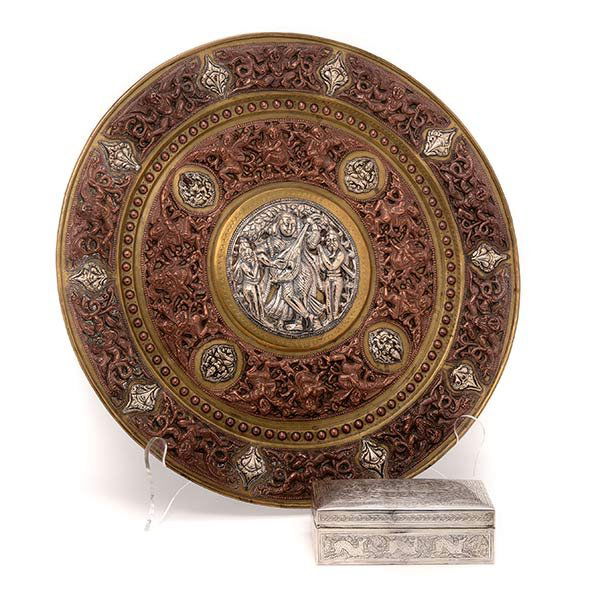 Egyptian Silver Wood Lined Box and a Mixed Metal Plaque (1 of 5)