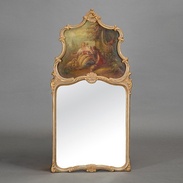 Gilt Framed Trumeau Mirror Inset with Painted Courting (1 of 4)