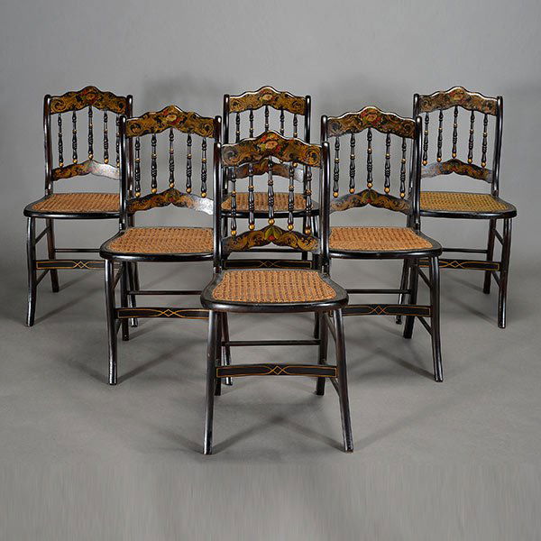 Set of Six English Painted and Cane Side Chairs (1 of 5)