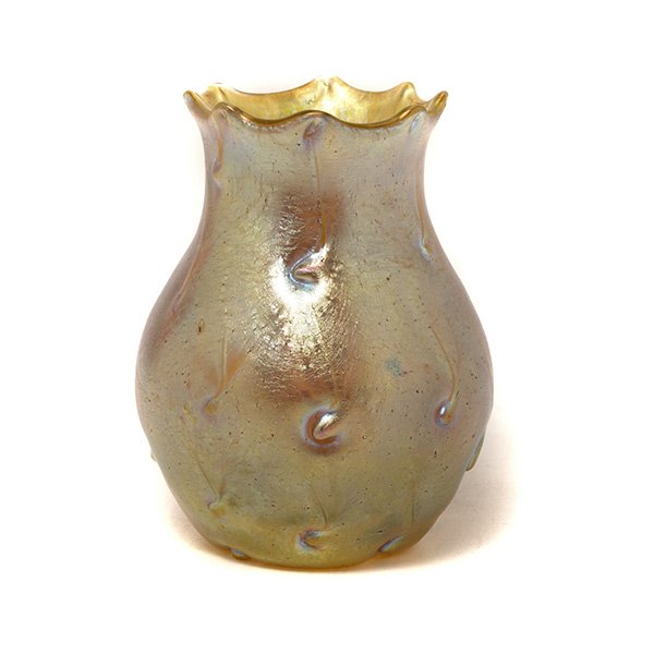 Squat Iridescent Yellow Vase with Surface Dimples (1 of 5)