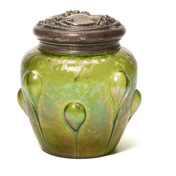 Loetz Green Glass Vase with Applied Pontil Decorations (1 of 5)