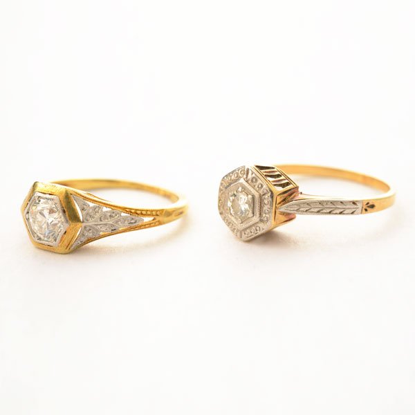 Collection of Two Diamond, Yellow Gold Rings. (1 of 4)