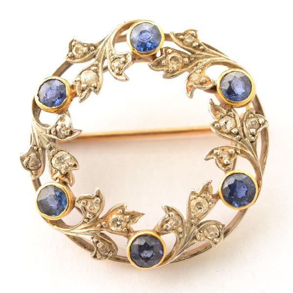 Art Nouveau Sapphire, Diamond, Platinum-Topped, 14k (1 of 4)