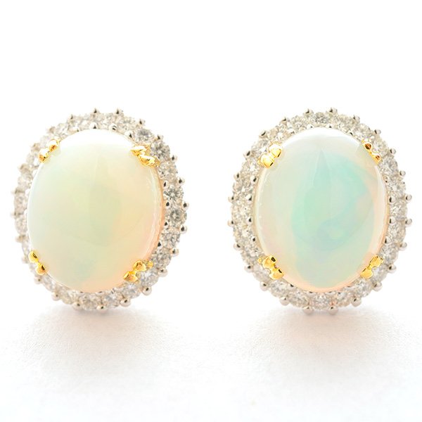 Pair of Opal, Diamond, 14k White Gold Earrings. (1 of 4)