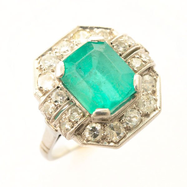 Emerald, Diamond, Platinum Ring. (1 of 4)