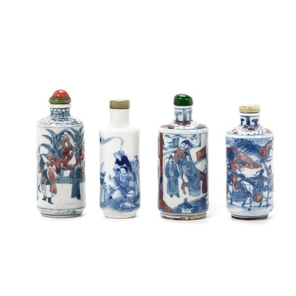 Four Underglaze Blue Snuff Bottles, 19th Century (1 of 5)