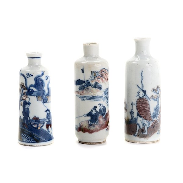 Three Underglaze Blue Snuff Bottles, 19th Century (1 of 5)