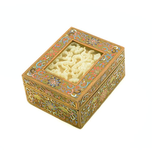 A White Jade Dragon Plaque Inset Into a Champleve (1 of 9)