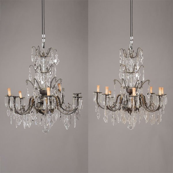 Pair of Patinated Bronze and Crystal Eight Light (1 of 7)