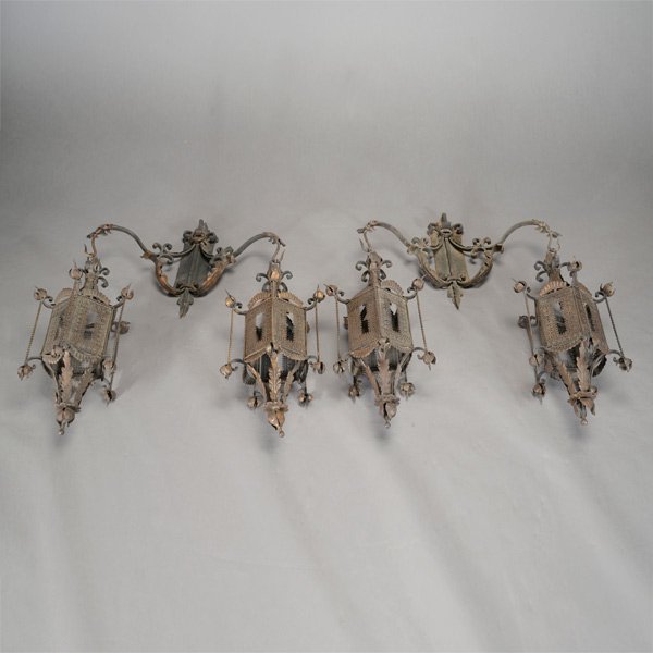 Pair of Spanish Wrought Iron and Tole Double Lanterns (1 of 5)