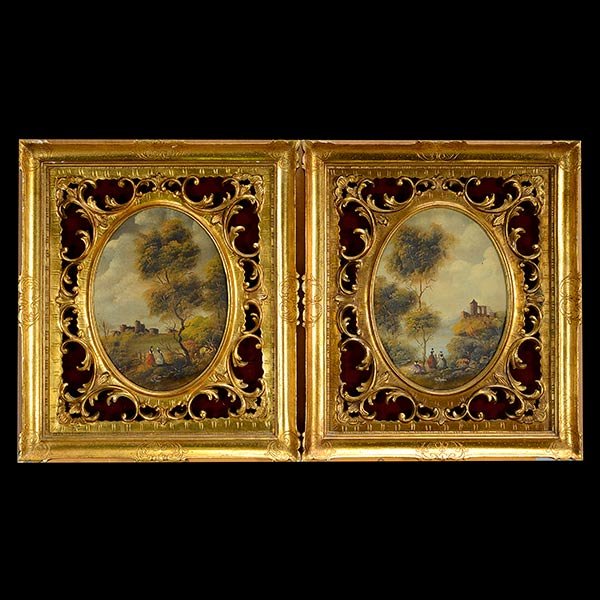 Pair of Gilt Framed Decorative Painted Panels (1 of 4)