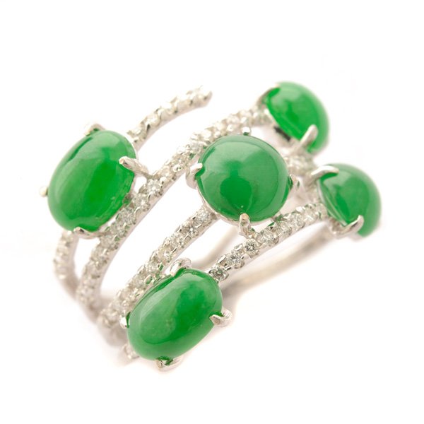 Jade, Diamond, 18k White Gold Ring. (1 of 5)