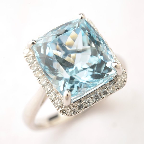 Aquamarine, Diamond, 14k White Gold Ring. (1 of 4)