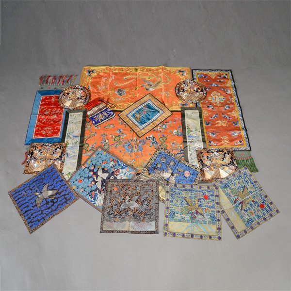 A Large Group of Embroidered and Woven Silk Items (1 of 7)