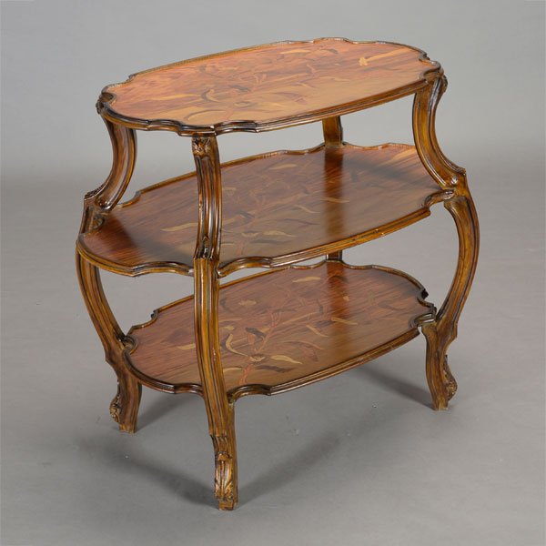 Art Nouveau Galle  Style Floral Inlaid Three Tier Table (1 of 4)