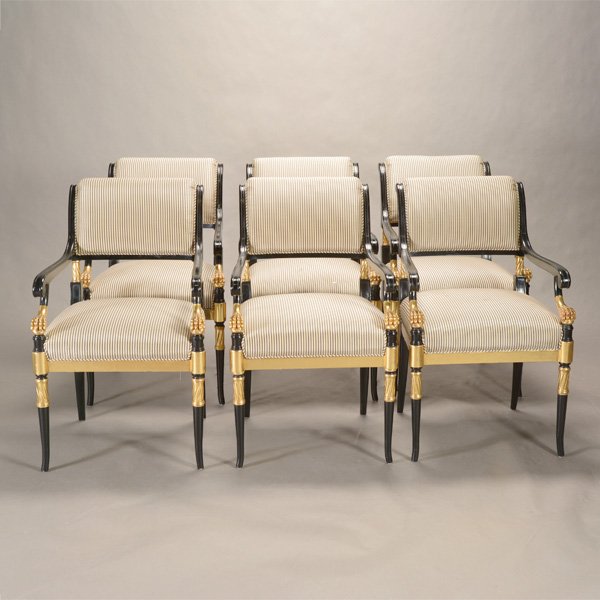 Suite of Six Empire Style Ebonized Dining Chairs with (1 of 6)