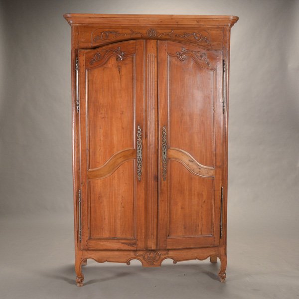 French Provincial Walnut Armoire Carved with Leafy Vine (1 of 9)