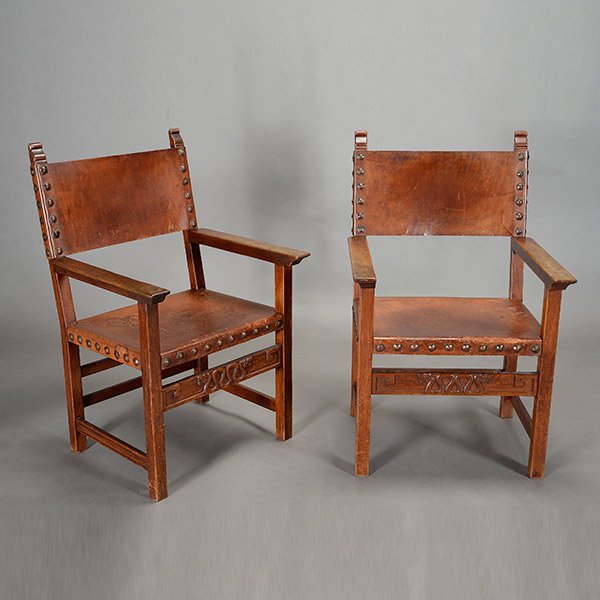 Pair of Cuban Heartwood Mahogany Spanish Renaissance: Pair of Cuban Heartwood Mahogany Spanish Renaissance Style Armchairs, early 20th Century, wood harvested in Cuba {Dimensions 42 x 24 x 25 inches} Provenance: From The William Brickell Estate, co-found