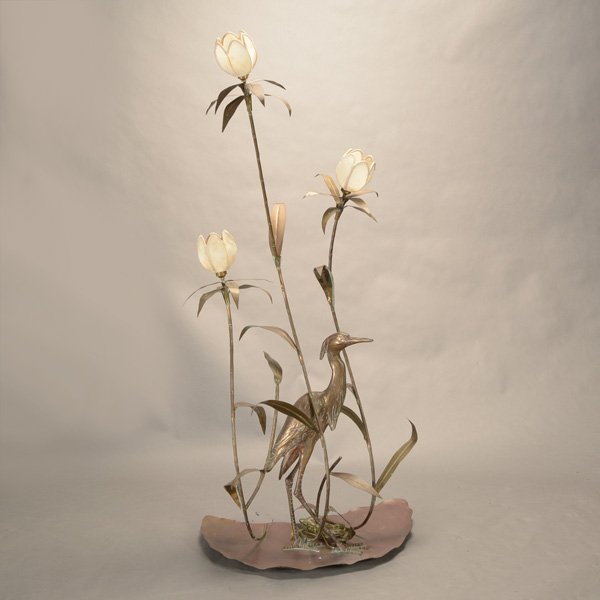 Art Nouveau Style Brass Figural Three Light Lamp (1 of 6)