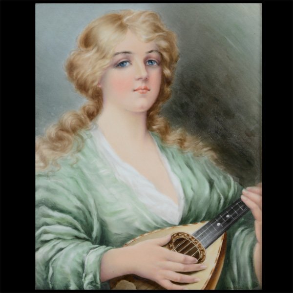 Gilt Framed Porcelain Painted Plaque of a Beauty with (1 of 4)