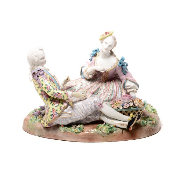 Dresden Group of Courting Couple with Floral Basket (1 of 5)