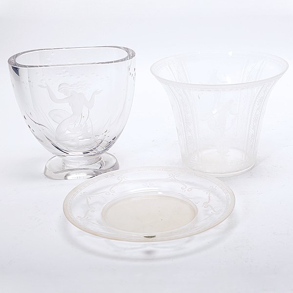 Swedish Kjellander Mermaid Vase, Orrefors Plate and (1 of 10)
