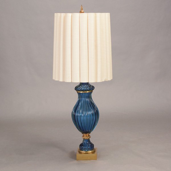 Seguso Gilt Bronze Mounted Blue Glass Urn Form Lamp (1 of 8)