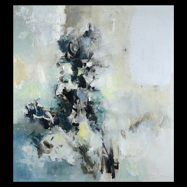 JOHN CHIN YOUNG "Homage of Wang Wei" Oil on Canvas.: JOHN CHIN YOUNG (Hawaiian / Californian 1909-1997) "Homage of Wang Wei" Oil on canvas. 44 1/8 x 40 inches / 112.07 x 101.6 cm; Frame: 47 5/8 x 43 3/8 inches. Signed lower right.