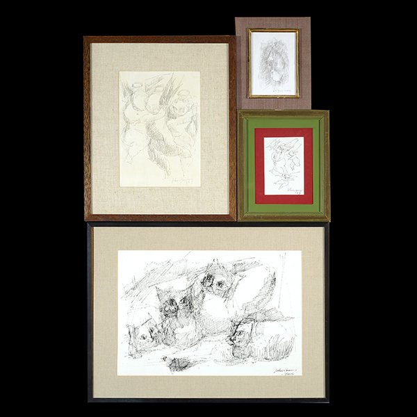 Four JOHN CHIN YOUNG Works Abstracts, Angels Drawings. (1 of 6)