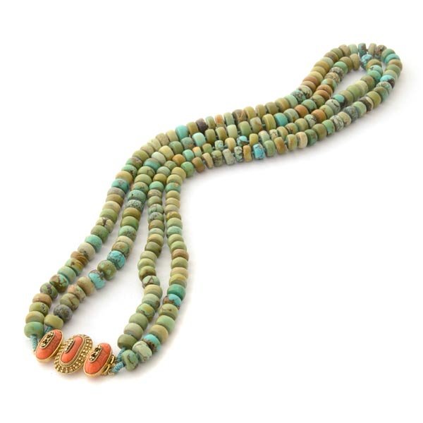 *Antique Chinese Turquoise Bead, Coral Necklace. (1 of 4)